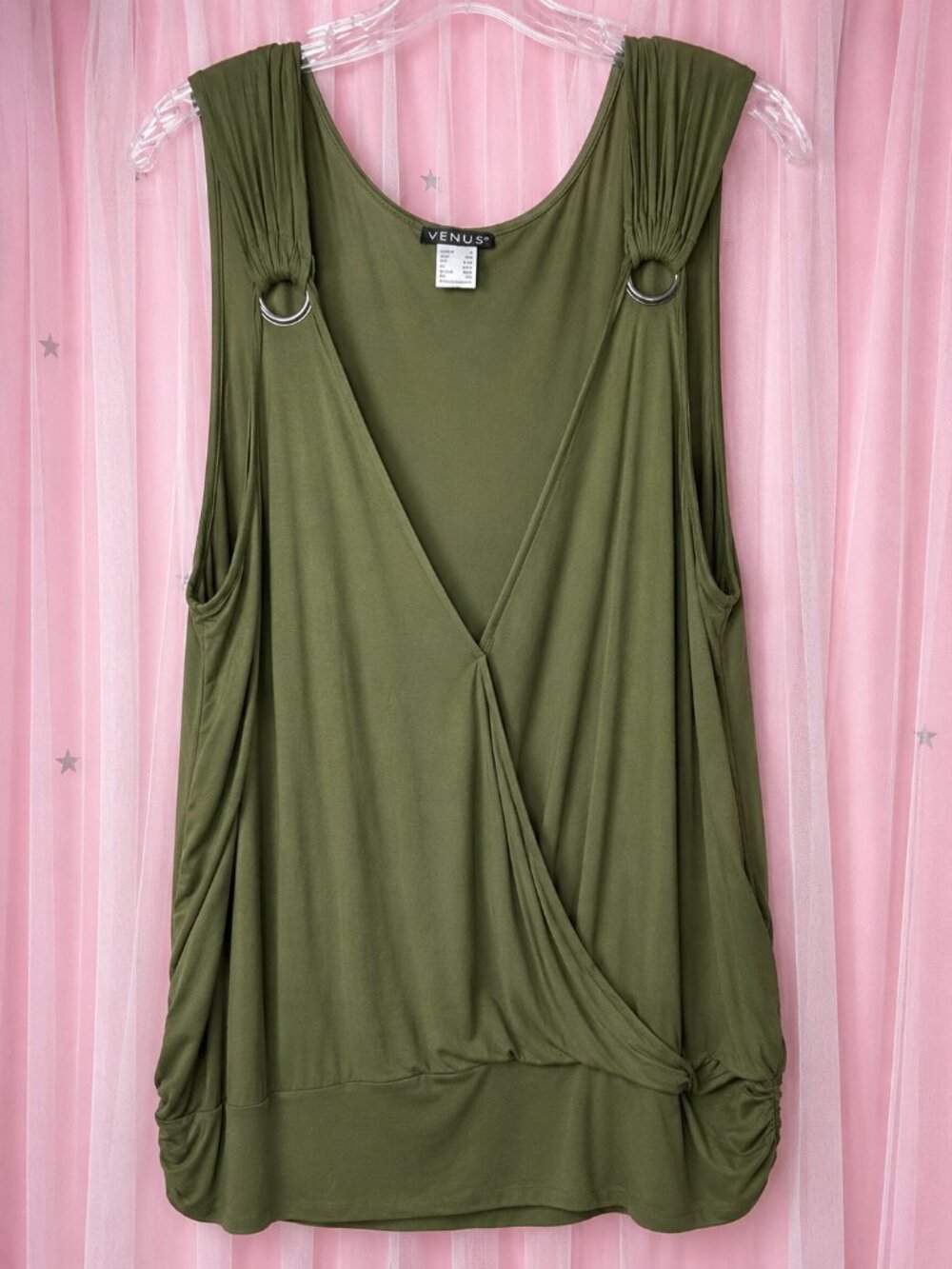 VENUS Olive Green Sleeveless Bubble Hem Tunic Top